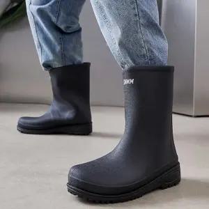미들 롱 레인부츠 심플 블랙 방수 장화 남녀공용 낚시 아웃도어