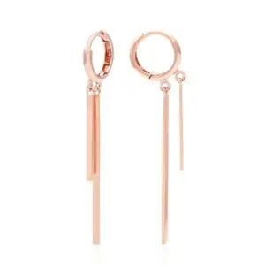 14K GOLD 로즈골드 더블 스틱 드롭 원터치 링 금 귀걸이 (WFK5OIO)