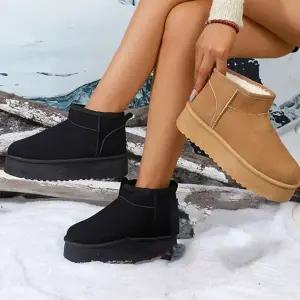 CMS7D81여성용 겨울 방한 부츠 퍼내장 둥근코 통굽 가죽 앵클부츠