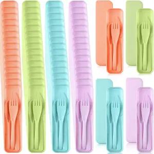 Jinei 50 세트 재사용 가능한 여행 도구 케이스 밀짚 커틀러 휴대용 숟가락 나이프 포크 도시락 액세서리