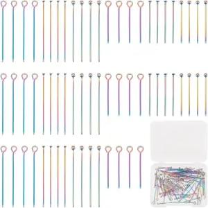 유니크래프탈 90pcs 3가지 스타일 레인보우 헤드 핀 세트 20-30mm 구부릴 수 있는 스테인리스 스틸 볼 금속
