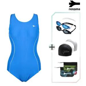 [롯데백화점]레노마 여성 라인U-BACK 미들컷 원피스 수영복수경수모세트 LS2F801SET_BU