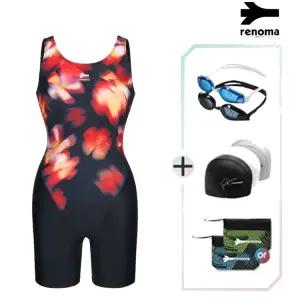 [롯데백화점]레노마 여성 2.5부 워터빅플라워 반신수영복수경수모세트 LF2E863SET_BK