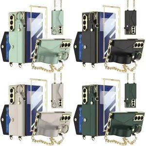 [유니커블]갤럭시 Z폴드7 폴더 강화유리 액정보호 카드 수납 지갑 손목 밴드 체인 스트랩 슬림 가죽 케이스