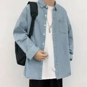남성 데님셔츠 청셔츠 캐주얼 레이어드 2칼라 가을 학생 스트릿 데일리룩