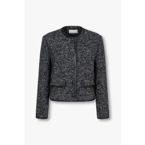 VOICE OF VOICES 신세틱 레더 트리밍 헤링본 트위드 자켓 - 블랙