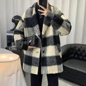 남성 코디 겨울 자켓 트렌치코트 추동 체크 숄카라 모직 쇼트 코트 힛템