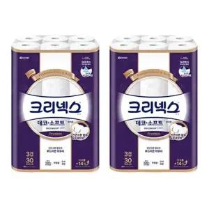 크리넥스 천연펄프 3겹 데코앤소프트 화이트, 25m, 30롤, 2개