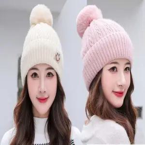 여성 겨울 방한 왕 방울모자 니트 비니 꽈배기 모자