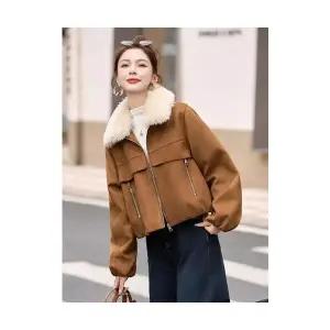 여성 자켓 가을 겨울 가죽 옷 슬림핏 코트 재킷 기모 도톰 탈부착 퍼 칼라 OP4