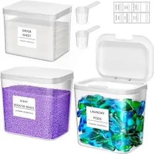 Lifewit 2+1 세탁 포드 용기 및 건조기 시트 홀더 대형 분말 세제 디스펜서 보관 팝업 뚜껑이 있는 향기