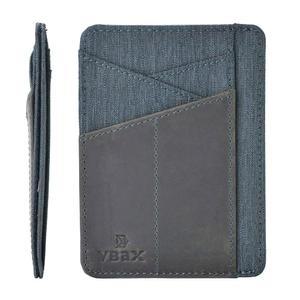 [미국배송] 남성용 VBAX RFID 슬림 지갑 8장의 카드 슬롯 가죽 미니멀리스트 프론트 포켓 신용 홀더 회색 캔버스