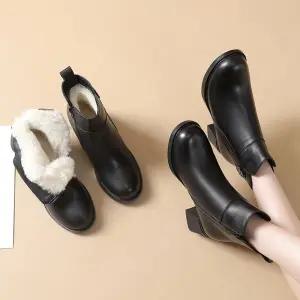 알마센 여성 앵클숏부츠 슈즈 앵클부츠 진가죽 기모부츠 가보시 중년 키높이 양털구두 겨울 엄마룩 솜화 미