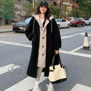 겨울스타일 베니그 글이 롱 점퍼 레이어드 양털 뽀 후드 모자 캐주얼 재킷 (WFK9K0F)