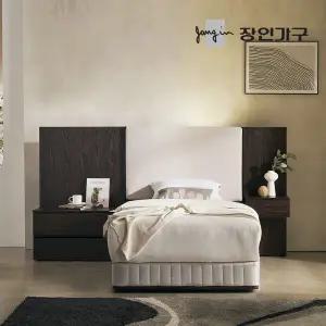 장인가구 까르뎅차콜 패브릭 LED 호텔 침대 투매트리스 프레임 SS+협탁2(400 800)