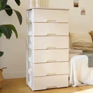 러쉬그레인 우드상판 와이드 플라스틱 서랍장 6단 옷 수납 정리함 수납장