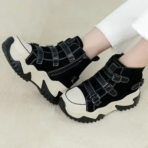 슈즈 가죽 키높이 겨울 털 여성여자 운동화 슬립온 하이탑 스니커즈 7cm sjpe