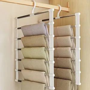 접이식 바지 슬라이딩 다용도 수납 바지 정리 옷걸이 7단 이동식 드레스 공간 절약 손상 옷장 강력 하중