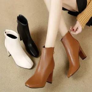 여자 네모 앞코 중간굽 뒷지퍼 편한 앵클부츠 8cm 여성부츠 앵클부츠 가죽부츠 패션부츠 힐부츠