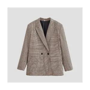 여자 정장 자켓 겨울 스트리트 캐주얼 하운드투스 체크 코트 BE4