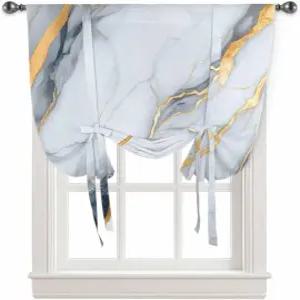 창문용 대리석 타이업 커튼 추상 모던 잉크 골드 정맥 로드 포켓 창문 그늘 조절식 풍선 밸런스 침실