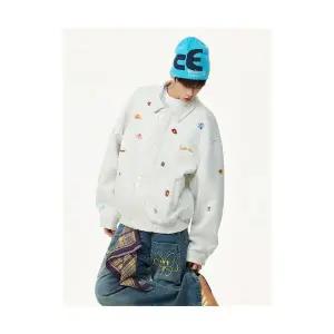 록쉬블몰 남성 바람막이 점퍼 꽃 자수 재킷 남녀 가을 빈티지 커플 코트 캐주얼 상의 HO3