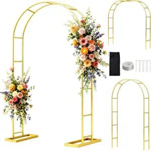 웰사인 웨딩 아치 6.6FTX3.5FT 야외 식물 등반용 가든 트렐리스 플라워 아치형 골드 메탈 퍼골라 아보르