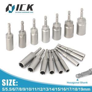 길이 심화 임팩트 소켓 어댑터 5-19mm 전원 너트 드라이버 세트 14 인치 육각 섕크 스크루 키 헤드 핸드 툴