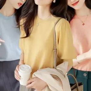 여름 봄 추천 반팔 라운드 꾸안꾸 넥 여성 기본 니트 (KYR-WFGUQZS)