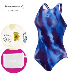 국제수영연맹 인증 아레나 여성 수영복 잉카 원피스 레이서백 A6SL1CO01 PPL 가방 수모행거