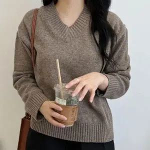 여성 인기 캐시울 니트 브이넥 여자 니트티 스웨터 10 (KYR-WFGTUF6)