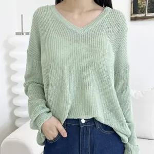 브이넥 여성 니트 봄 여름 여자 긴팔티 4색 티셔츠