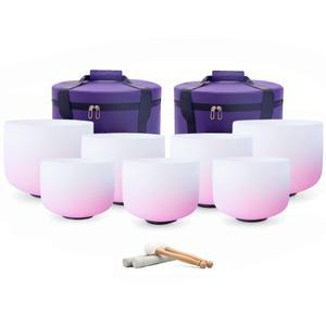 혜은 8-14인치 차크라 그라데이션 핑크 대형 석영 크리스탈 싱잉볼 7개 세트 (요가 사운드 힐링용, 가방 포