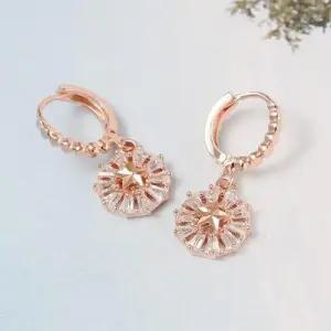 14K 금침 로즈골드 원터치링 큐빅 별 드롭 귀걸이 W9872D3