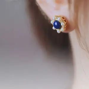 레트로 진주 유럽 복고풍 귀걸이 해바라기 청금석 (WFKABZY)