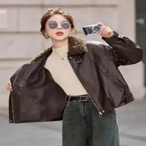 여자재킷 가죽 재킷 가을 겨울 빅 퍼 칼라 기모 도톰 코트 원템4