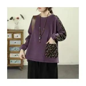 EAMT 여성 기모 맨투맨 겨울 빈티지 라운드 캐주얼 풀오버 포켓 톱 YJ4