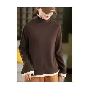 EAMT 여성 겨울 오리털 배색 맨투맨 도톰 기모 이너 상의 YJ4