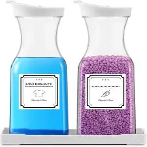 세탁 세제 디스펜서 비누 용기 트레이 포함 35OZ 섬유 유연제 액체 세탁실 정리 추가 4개 라벨