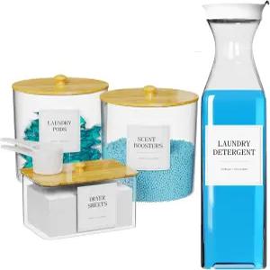 3+1 팩 세탁 포드 용기 건조 시트 홀더 세제 디스펜서 뚜껑이 있는 세탁실 정리 및 보관 향 부스터 파우더