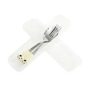 [골드스마일]냥이 숟가락 포크 세트 아이보리 스텐 유아 수저통