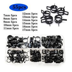 55Pcs 7-17mm Q673B 스프링 밴드 호스 클램프 플랫 플라이어 분류 키트  라인 실리콘 진공 스틸