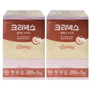 크리넥스 갑티슈 클래식 소프트 200매 3개입, 2개 천연펄프 무향 무형광 미용티슈