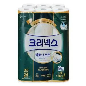 크리넥스 롤화장지 데코앤소프트 24롤, 1개 부드러운3겹 천연펄프 소프트엠보싱 두루마리휴지