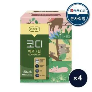코디 에코그린 미용티슈 180매 x 6입 4팩