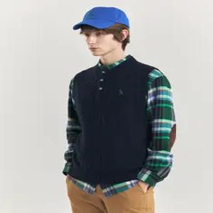 헤지스 남성 24FW 네이비 울 헨리넥 케이블 베스트 HZSW4D361N2