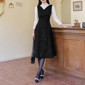 [시크라인] (~XXL까지) 페스타 스팽글 트위드 슬리브리스 셋업 원피스 하객룩 모임룩 연말룩 겨울코디 30대 40대 50대