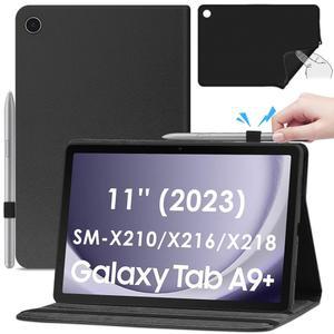 삼성 갤럭시 탭 A9 플러스 11인치 Wi-Fi 2023 안드로이드 태블릿(SM-X210/ X218)용 DETUOSI 가죽 케이스 + S 펜 홀더 실리콘 등받이 자동 수면/웨이크 마그네틱 클로저 슬림 폴리오 보호 책 커버