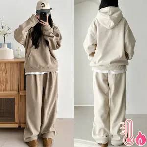 [올겨울 교복템] 양털 골덴 후드 핀턱와이드 세트 오버핏 기모 트레이닝SET 데일리 남녀공용