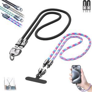 웨어러블 디자인의 YOMBYUL C to 240w 충전 케이블, 손목 스트랩 랜야드가 있는 2-in-1 고속 데이터 노트북용 휴대용 충전기, 휴대폰(블랙+핑크, 1.2m/47.24인치)